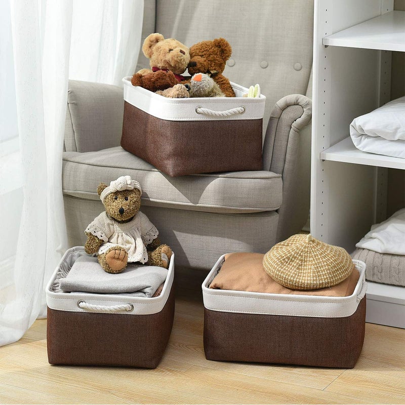 Sacyic Large Storage Baskets for Shelves, Fabric Baskets for Organizing, Collapsible Storage Bins for Closet, Nursery, Clothes, Home & Office [3-Pack, White&Brown] - Image 2